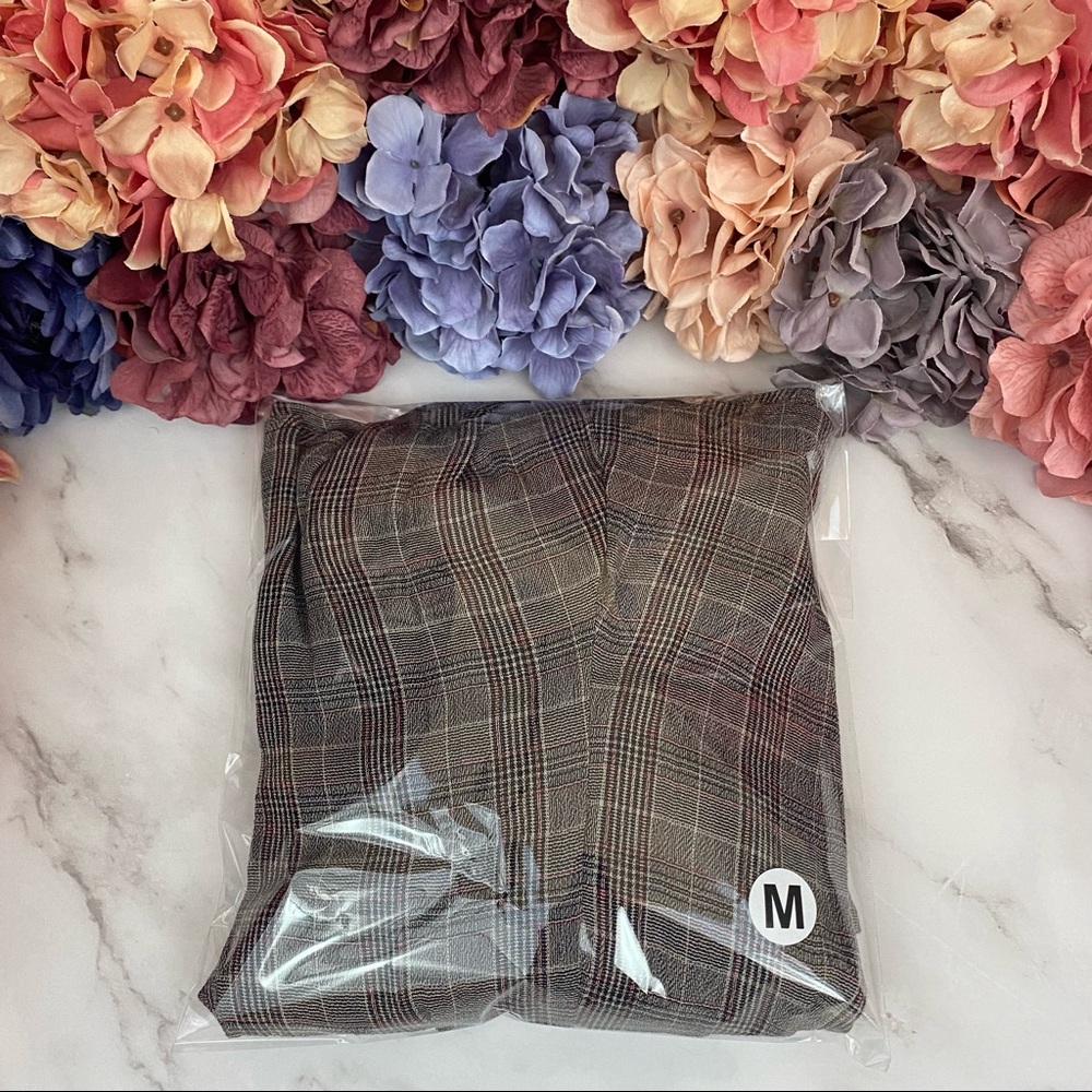 Flirty Gray Plaid Off-the-Shoulder Romper Jumpsuit - Picture 15 of 16